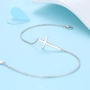 925 Sterling Silver Anklet Adjustable Ankle Bracelet Cross